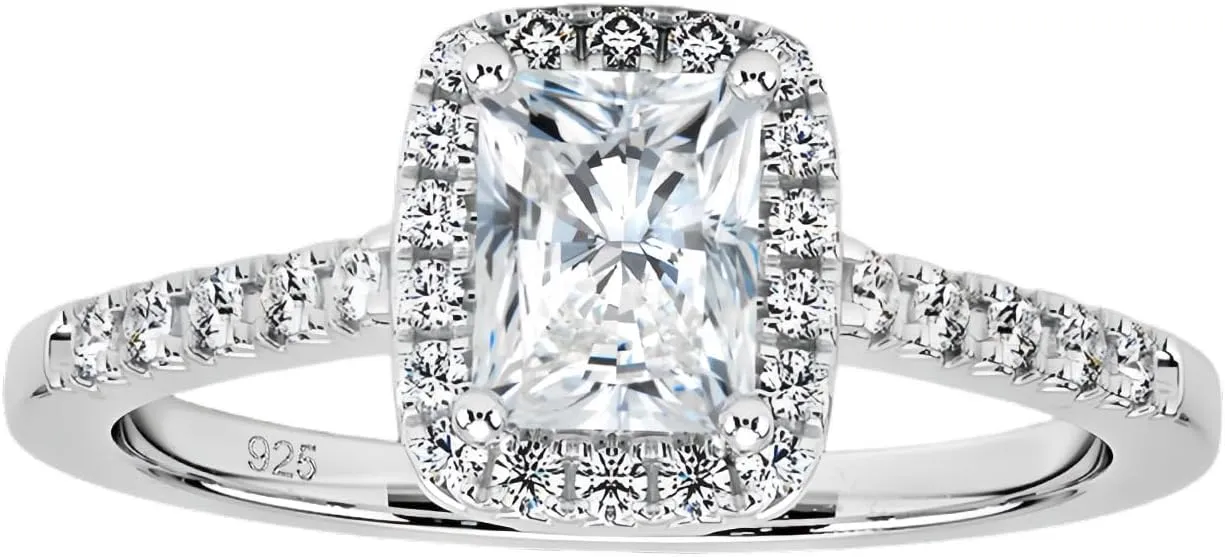 1 Carat Radiant Cut Engagement Rings for Women 925 Sterling Silver Halo CZ Promise Ring AAAAA Cubic Zirconia Size 5-10