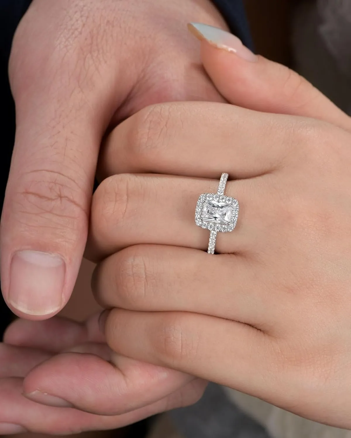 1 Carat Radiant Cut Engagement Rings for Women 925 Sterling Silver Halo CZ Promise Ring AAAAA Cubic Zirconia Size 5-10