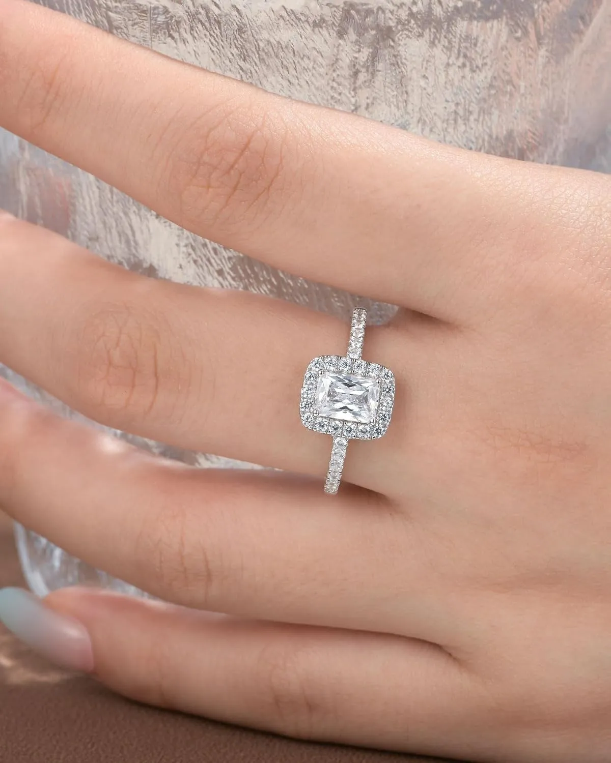 1 Carat Radiant Cut Engagement Rings for Women 925 Sterling Silver Halo CZ Promise Ring AAAAA Cubic Zirconia Size 5-10