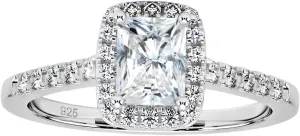 1 Carat Radiant Cut Engagement Rings for Women 925 Sterling Silver Halo CZ Promise Ring AAAAA Cubic Zirconia Size 5-10