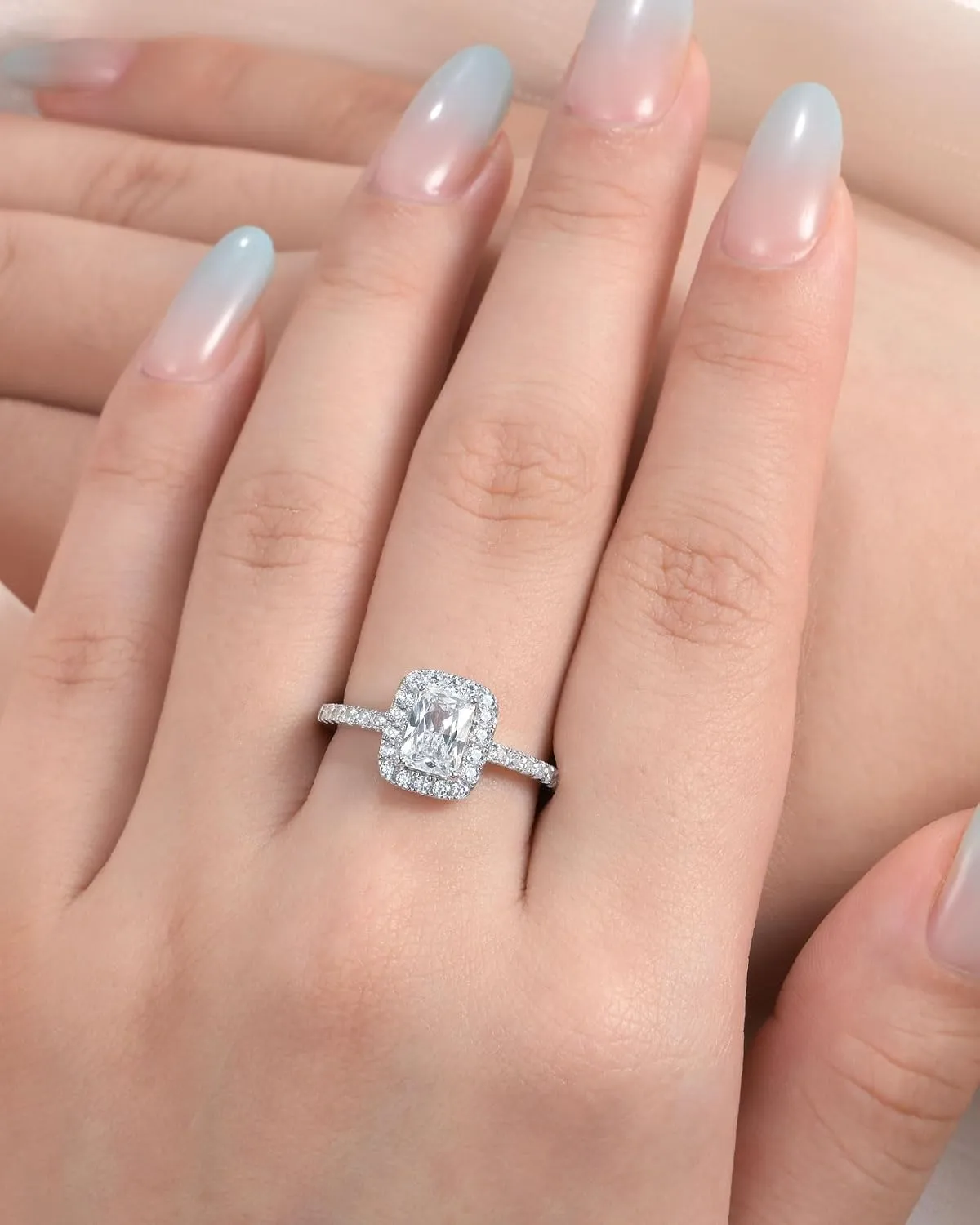 1 Carat Radiant Cut Engagement Rings for Women 925 Sterling Silver Halo CZ Promise Ring AAAAA Cubic Zirconia Size 5-10