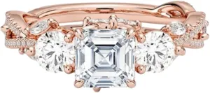 1 Ct-5 Ct Moissanite Engagement Ring Nature Inspired Three Stone Wedding Bridal Ring Set in 10k 14k 18k Gold & S925 for Women