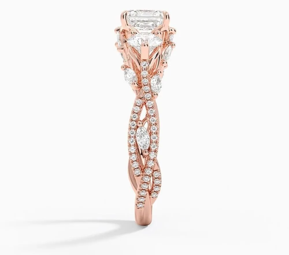1 Ct-5 Ct Moissanite Engagement Ring Nature Inspired Three Stone Wedding Bridal Ring Set in 10k 14k 18k Gold & S925 for Women