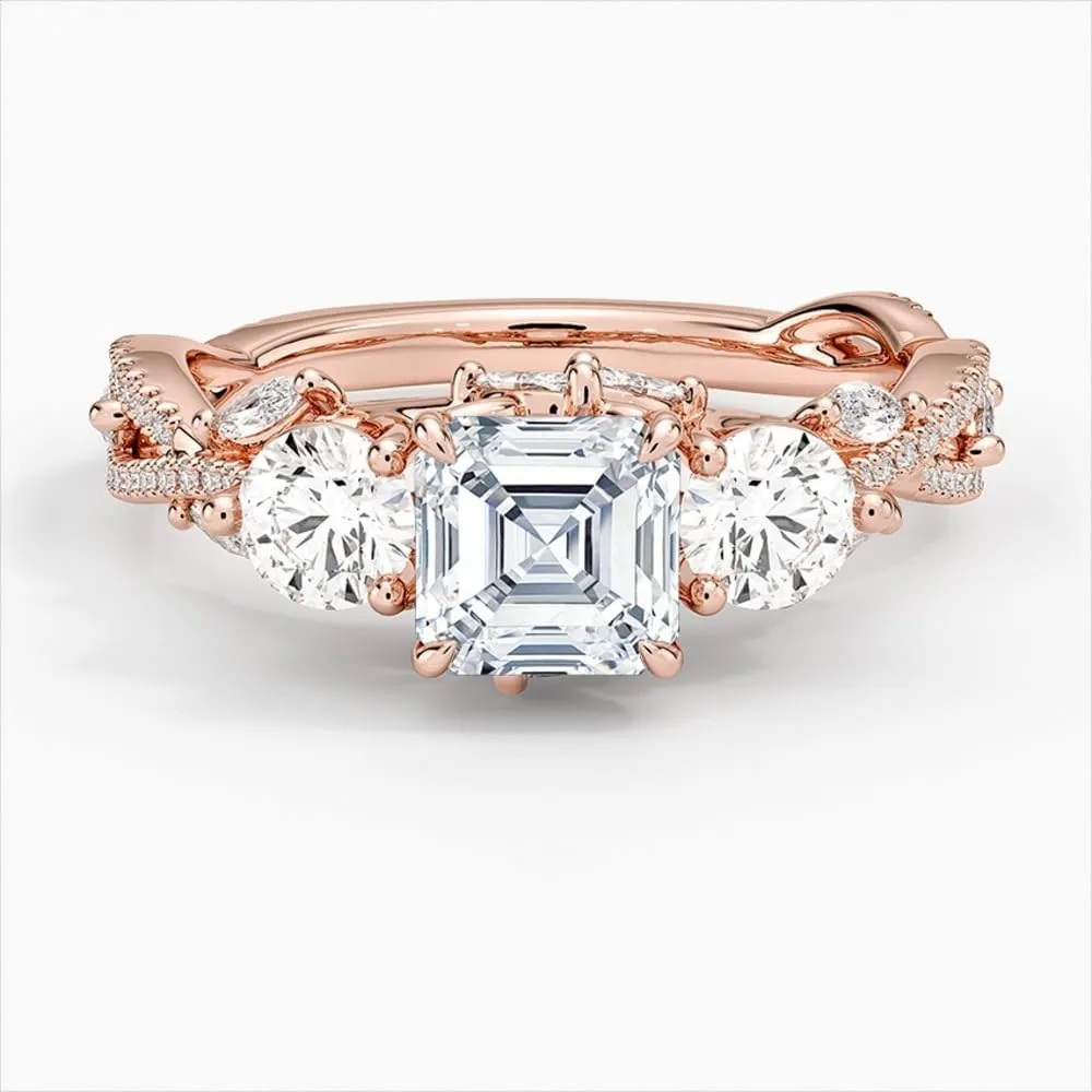 1 Ct-5 Ct Moissanite Engagement Ring Nature Inspired Three Stone Wedding Bridal Ring Set in 10k 14k 18k Gold & S925 for Women