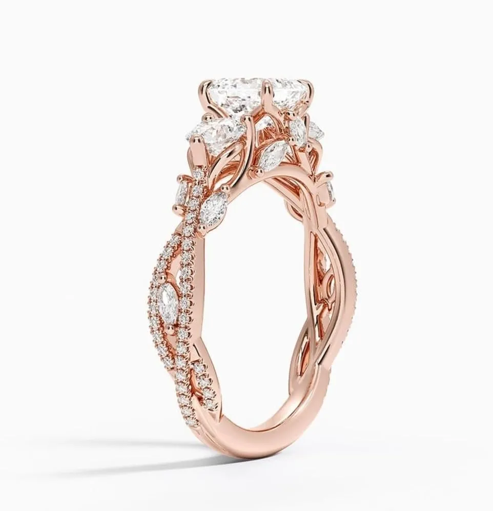 1 Ct-5 Ct Moissanite Engagement Ring Nature Inspired Three Stone Wedding Bridal Ring Set in 10k 14k 18k Gold & S925 for Women