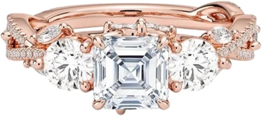 1 Ct-5 Ct Moissanite Engagement Ring Nature Inspired Three Stone Wedding Bridal Ring Set in 10k 14k 18k Gold & S925 for Women