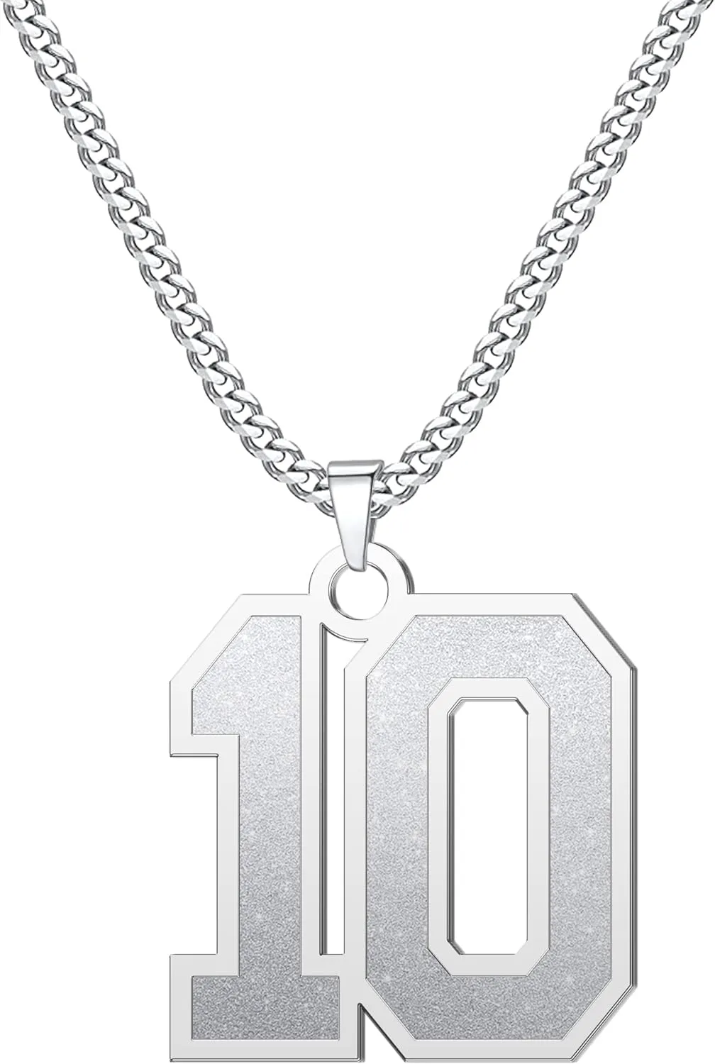 10 Jersey Number Necklaces for Athletes Silver Plated Number Chain with Name Sports Soccer Football Basketball Baseball for Men Women