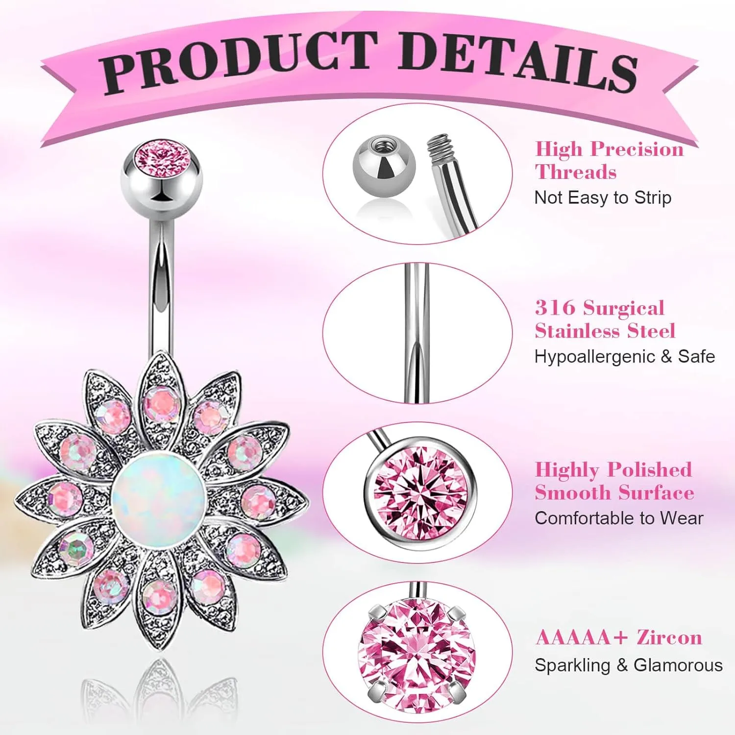 10 Pcs Hypoallergenic Belly Button Rings, 14G Surgical Steel Belly Piercing Jewelry With Cubic Zirconia Diamond Barbs
