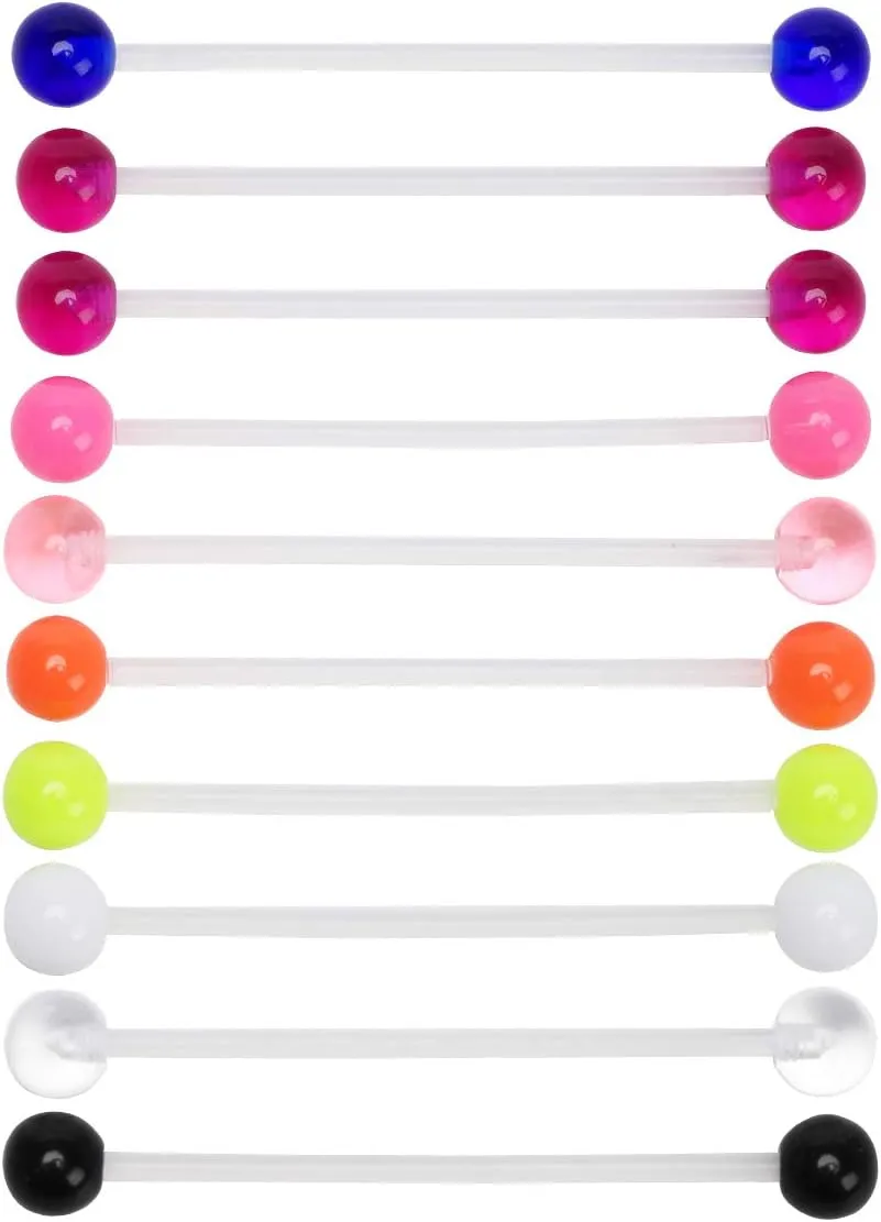 10 Pcs Industrial Barbell Earrings 14G Bioflex Cartilage Earring Body Piercing Jewelry 38mm Bar Colorful Acrylic Balls