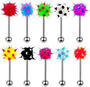 10 Pcs Set Surgical Steel Spiky Ins Colorful Fire Tongue Nipple Ear Rings Bar Barbell Stud Piercing - 10pcs