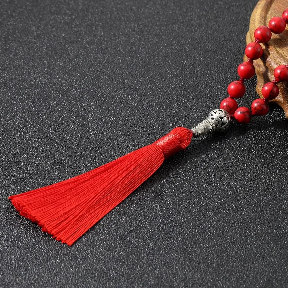 108 Mala Prayer Beads Necklace Natural Stones Meditation Yoga Jewery 108 Hand Knotted Japa Mala Beaded Long Tassel Necklace with Tree of Life Pendant for Men and Women
