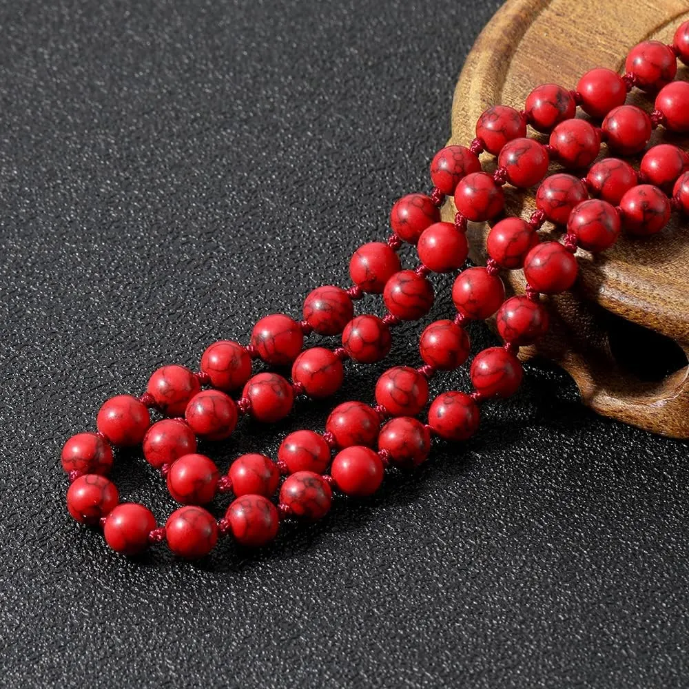108 Mala Prayer Beads Necklace Natural Stones Meditation Yoga Jewery 108 Hand Knotted Japa Mala Beaded Long Tassel Necklace with Tree of Life Pendant for Men and Women