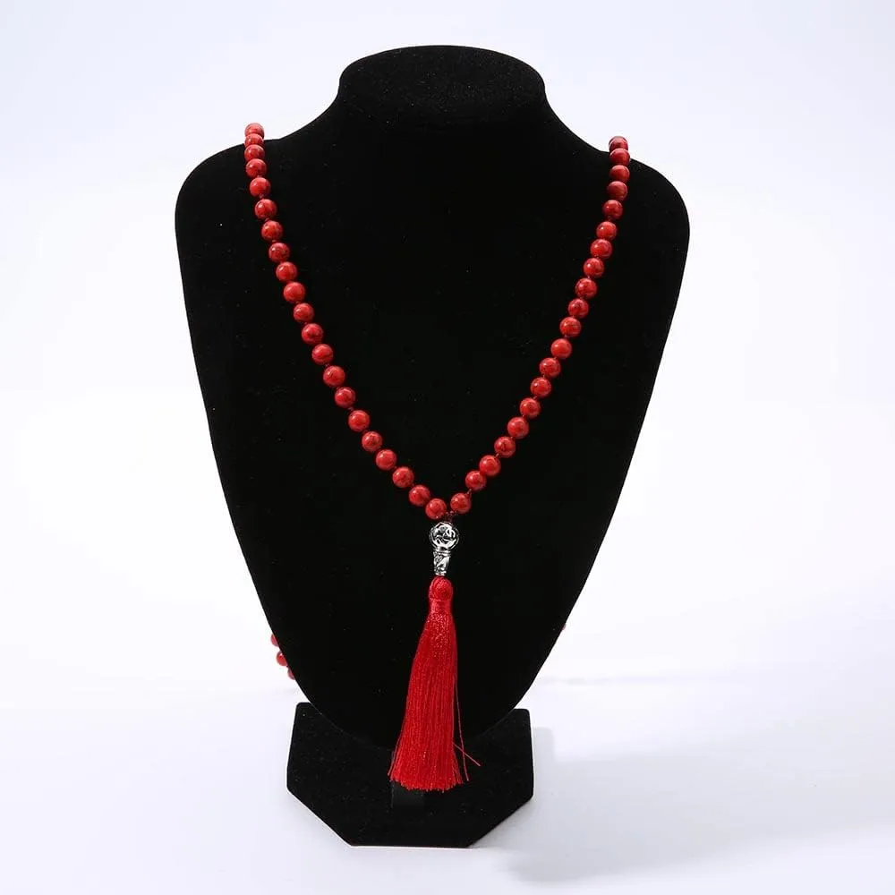 108 Mala Prayer Beads Necklace Natural Stones Meditation Yoga Jewery 108 Hand Knotted Japa Mala Beaded Long Tassel Necklace with Tree of Life Pendant for Men and Women