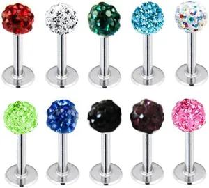 10Color Mixed Labret Ring,Honbay 10pcs Mixed Czech Crystal Lip Labret Ring Studs Monroe Stainless Steel Piercing