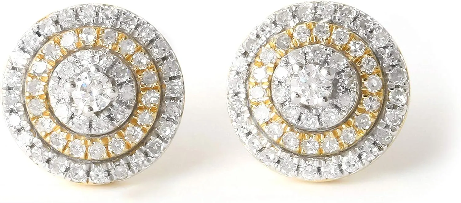 10k Gold 1/2ct TDW Diamond Triple Halo Stud Earrings for Women(I-J, I2)