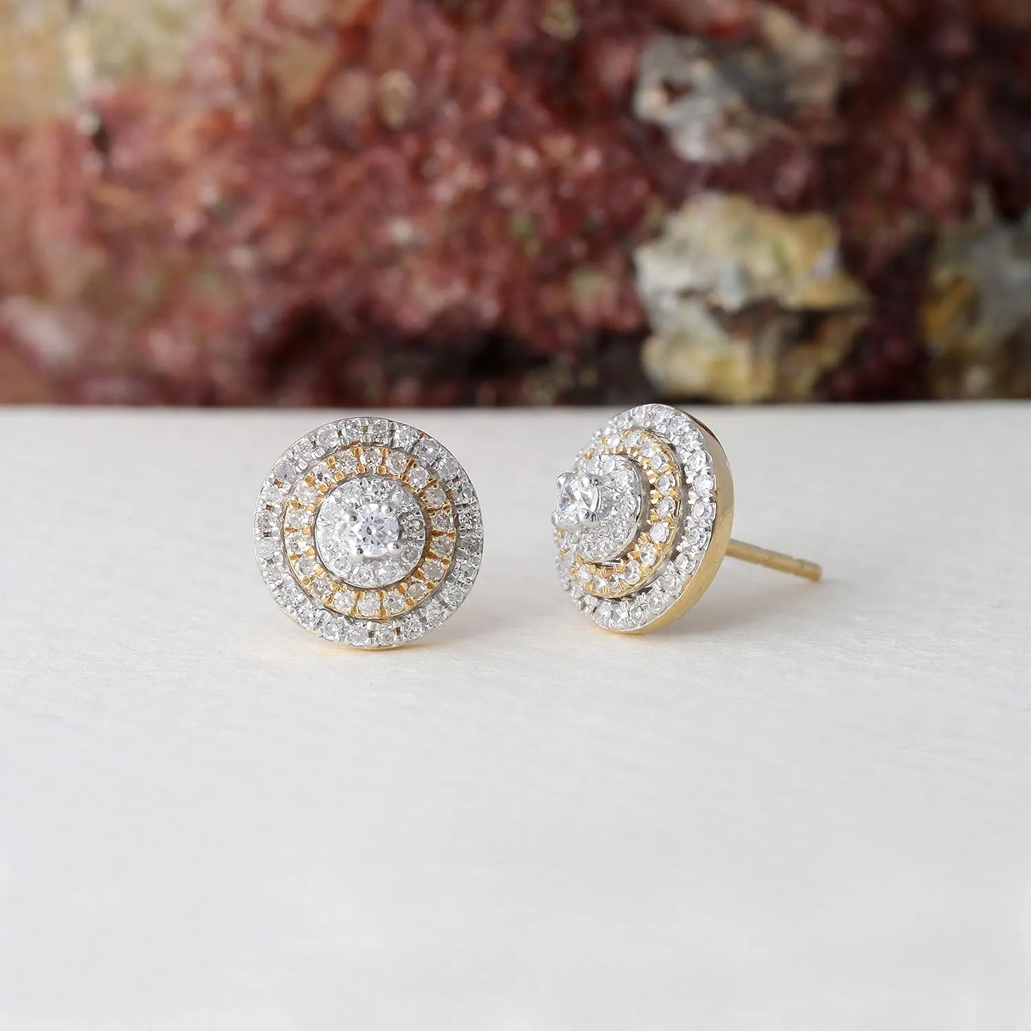 10k Gold 1/2ct TDW Diamond Triple Halo Stud Earrings for Women(I-J, I2)