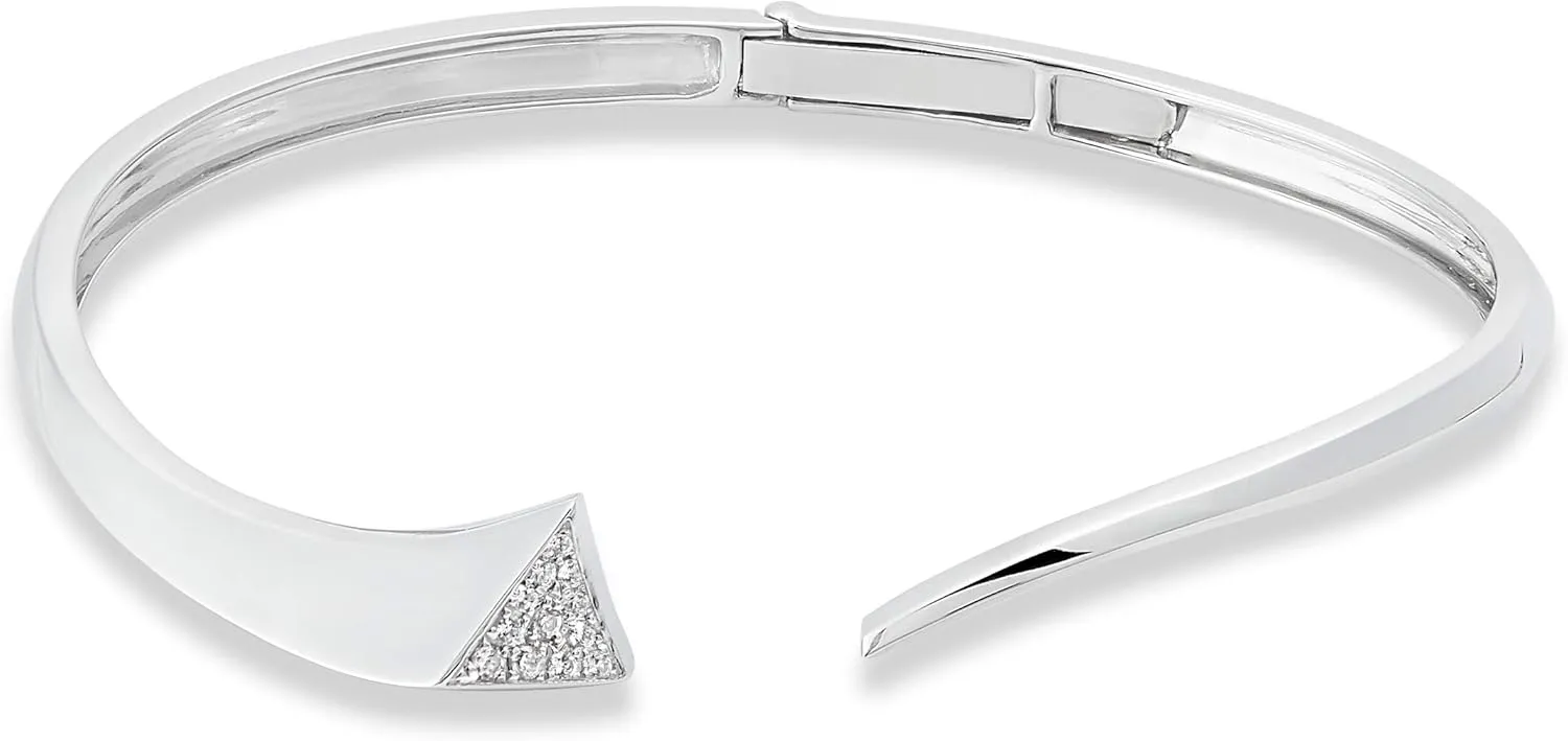 10K Gold or Silver Diamond Fashion Cuff Bangle Bracelet (1/6 cttw, I-J Color, I2-I3 Clarity), 7"