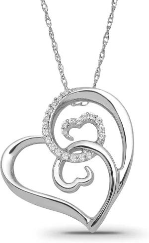 10K Gold or Silver Diamond Heart Pendant with Sterling Silver Chain Necklace (1/10 cttw, I-J Color, I2-I3 Clarity) 18"