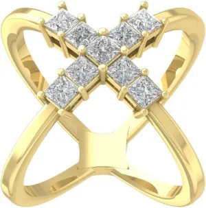 10K Gold or Sterling Silver Lab Grown Diamond Criss Cross X Ring (1 1/2 cttw, D-F Color, VS Clarity)