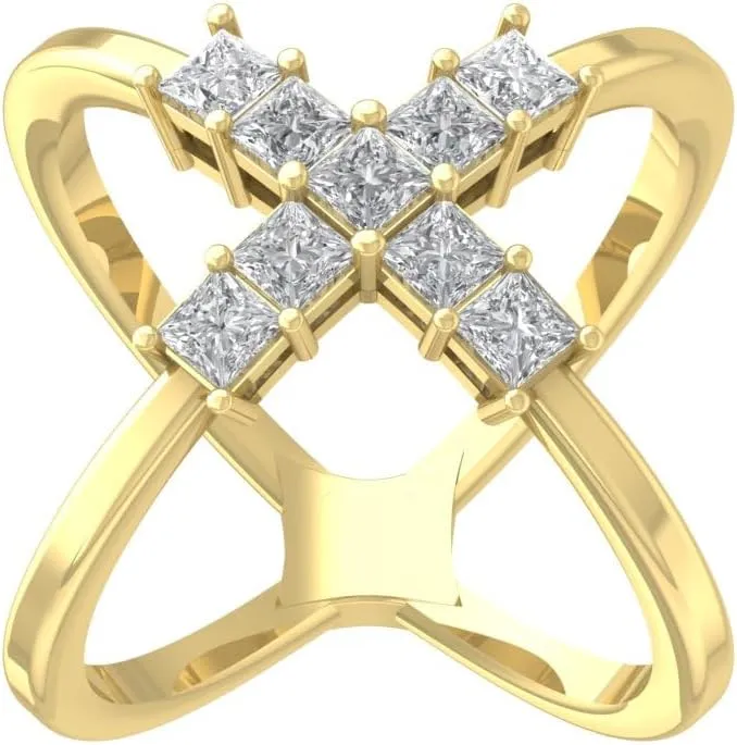 10K Gold or Sterling Silver Lab Grown Diamond Criss Cross X Ring (1 1/2 cttw, D-F Color, VS Clarity)