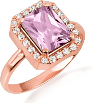 10K Rose Gold Alexandrite Radiant Cut Cubic Zirconia Birthstone Halo Ring - Size 6-1/4