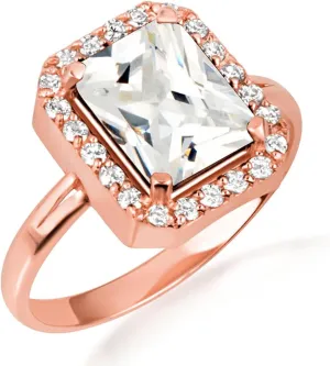 10K Rose Gold Clear Radiant Cut Cubic Zirconia Birthstone Halo Ring - Size 11-1/4