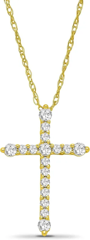 10K White and Yellow Gold or Sterling Silver Diamond Cross Pendant Rope Chain Necklace (1/4 cttw, I-J Color, I2-I3 Clarity) 18"