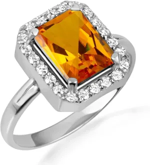 10K White Gold Citrine Radiant Cut Cubic Zirconia Birthstone Halo Ring - Size 4-3/4