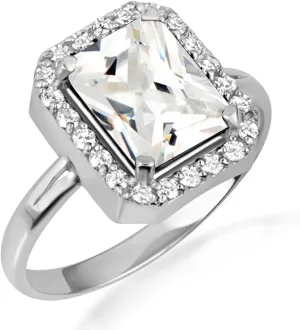 10K White Gold Clear Radiant Cut Cubic Zirconia Birthstone Halo Ring - Size 6