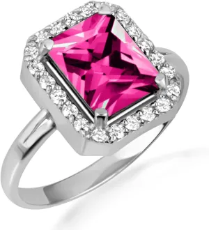 10K White Gold Ruby Radiant Cut Cubic Zirconia Birthstone Halo Ring - Size 11-3/4