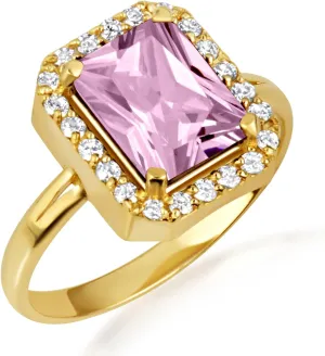 10K Yellow Gold Alexandrite Radiant Cut Cubic Zirconia Birthstone Halo Ring - Size 12