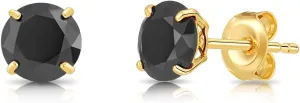 10K Yellow Gold Black CZ Cubic Zirconia Stud Earrings with Secure Butterfly Push Backings, Unisex (8mm)