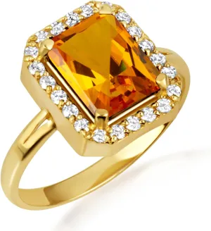 10K Yellow Gold Citrine Radiant Cut Cubic Zirconia Birthstone Halo Ring - Size 5-1/4