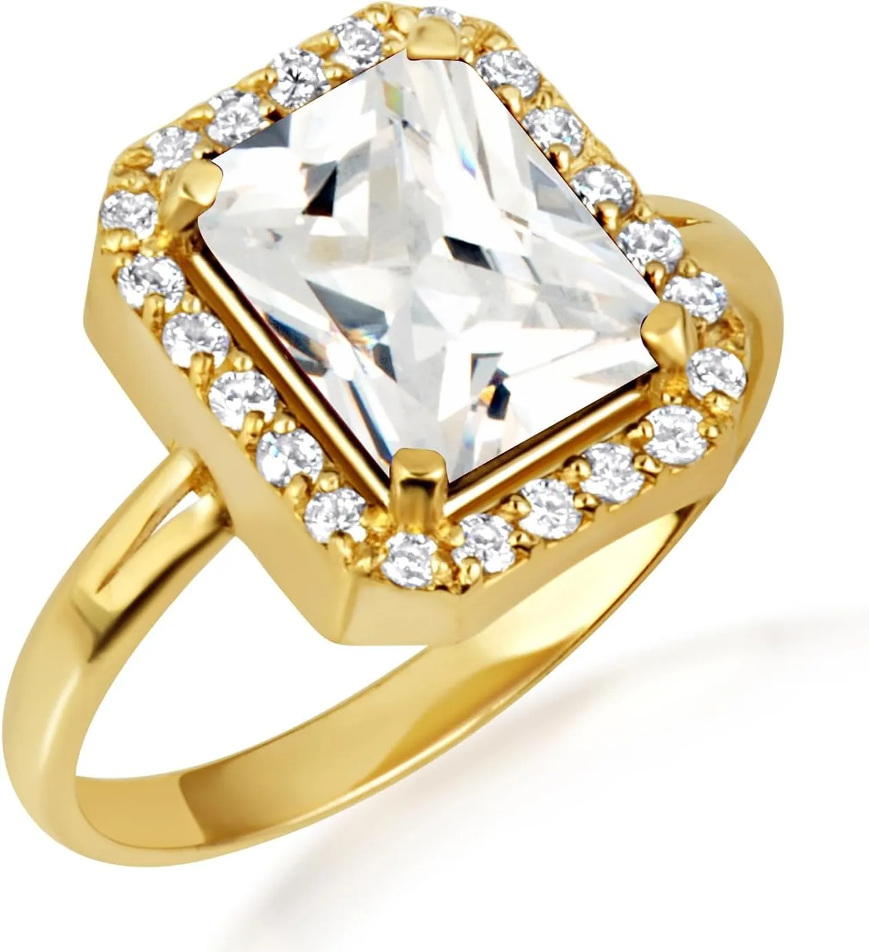 10K Yellow Gold Clear Radiant Cut Cubic Zirconia Birthstone Halo Ring - Size 6-3/4
