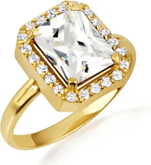 10K Yellow Gold Clear Radiant Cut Cubic Zirconia Birthstone Halo Ring - Size 6-3/4
