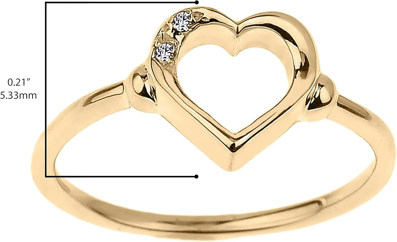 10K Yellow Gold Diamond Accented Open Heart Ring with Pav Set Gems (J-K Color, I1-I2 Clarity)