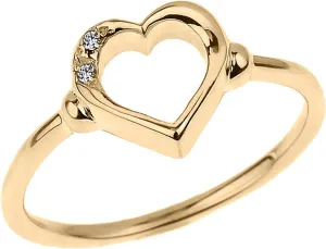 10K Yellow Gold Diamond Accented Open Heart Ring with Pav Set Gems (J-K Color, I1-I2 Clarity)