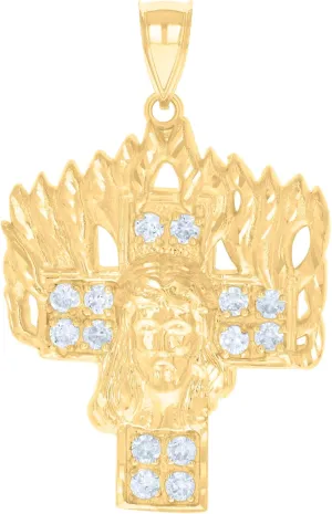 10k Yellow Gold Mens Cubic-Zirconia Jesus Cross Religious Charm Pendant