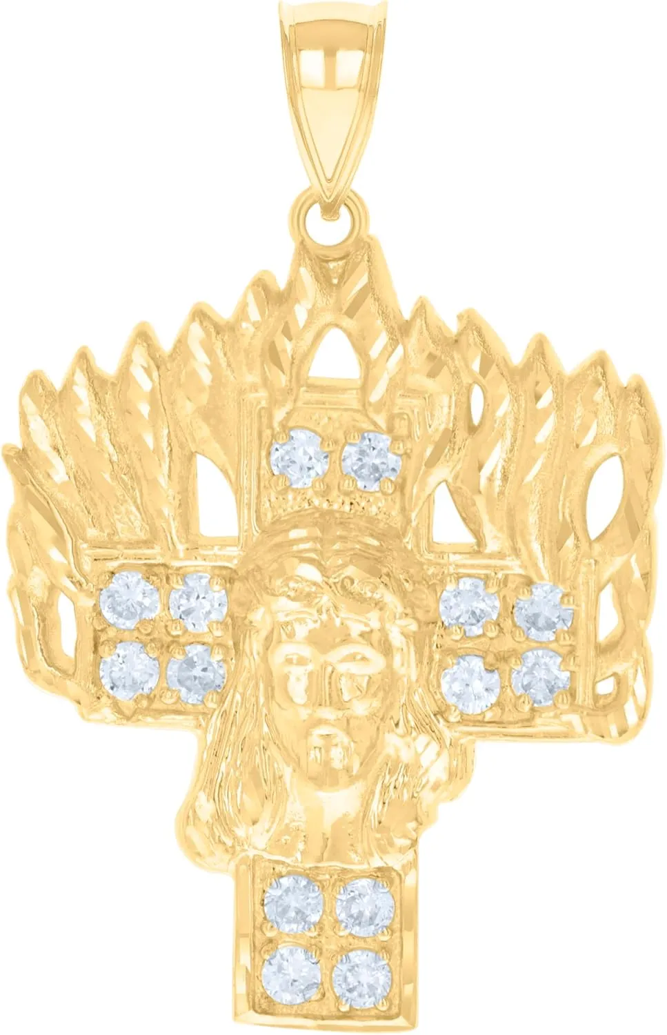 10k Yellow Gold Mens Cubic-Zirconia Jesus Cross Religious Charm Pendant