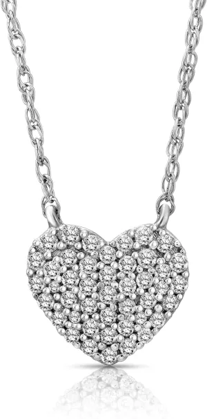 1/10 Carat - 1/4 Carat Multi-Diamond Heart Pendant Necklace 18 Inch | Sterling Silver Rope Chain Heart Necklace for women Valentines Day Gift | I-J Color and I2-I3 clarity