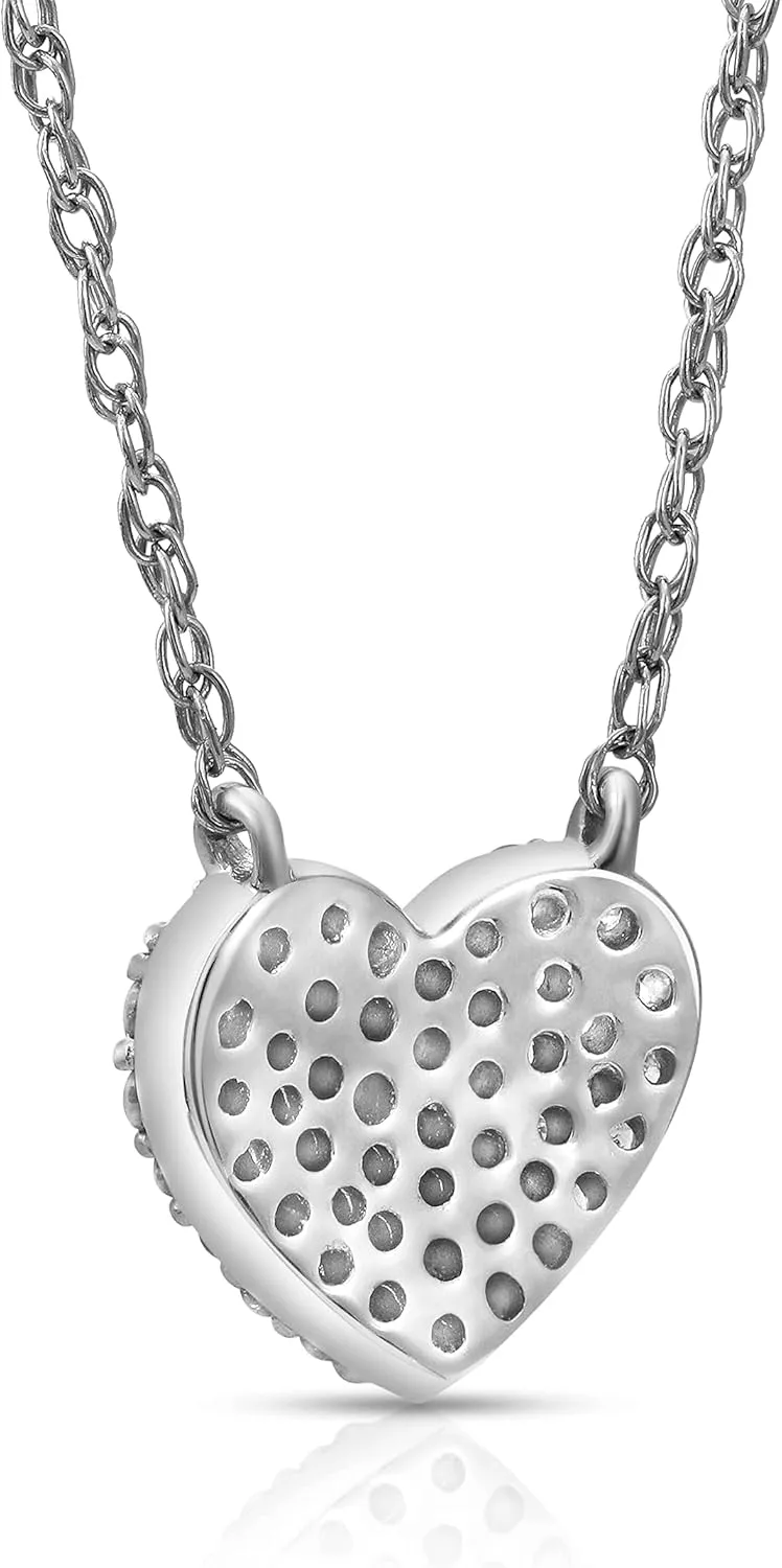 1/10 Carat - 1/4 Carat Multi-Diamond Heart Pendant Necklace 18 Inch | Sterling Silver Rope Chain Heart Necklace for women Valentines Day Gift | I-J Color and I2-I3 clarity