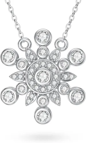 1/14 Carat Diamond Christmas Snowflake Necklace 925 Sterling Silver 18K Gold Plated Lab Grown Diamond Xmas Winter Snow Pendant Fine Jewelry