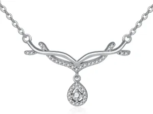 1/14 Carat Diamond Deer Antler Necklace for Women 925 Sterling Silver 18K White Gold Plated Lab Grown Diamond Fine Christmas Antler Jewelry