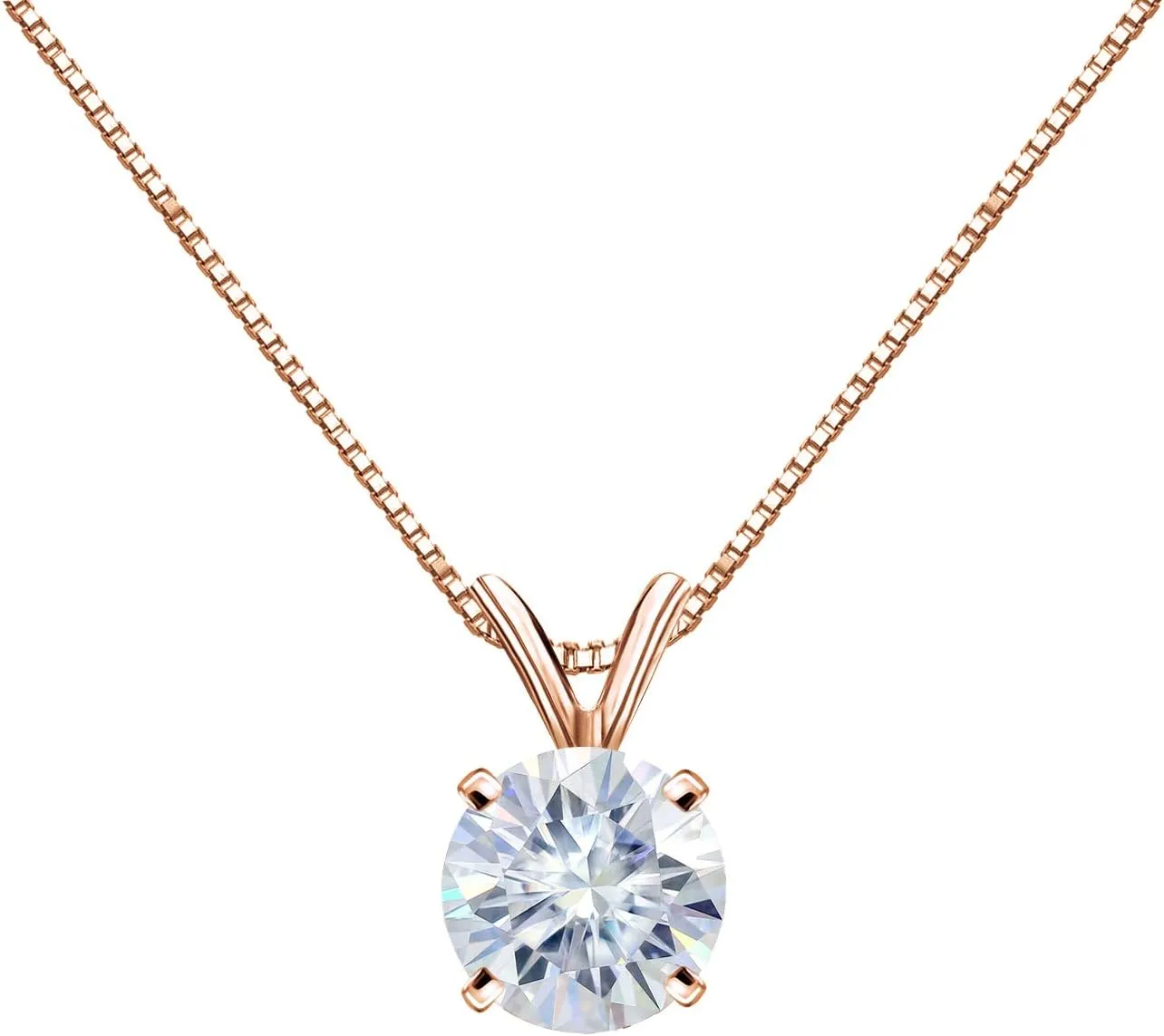 1/2 to 3 1/2 Carat Round Moissanite Solitaire Pendant Necklace in 14k Gold (H-I, cttw) 4-Prong 16 to 18 Inch Adjustable Chain Spring Ring by Diamond Wish