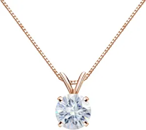 1/2 to 3 1/2 Carat Round Moissanite Solitaire Pendant Necklace in 14k Gold (H-I, cttw) 4-Prong 16 to 18 Inch Adjustable Chain Spring Ring by Diamond Wish