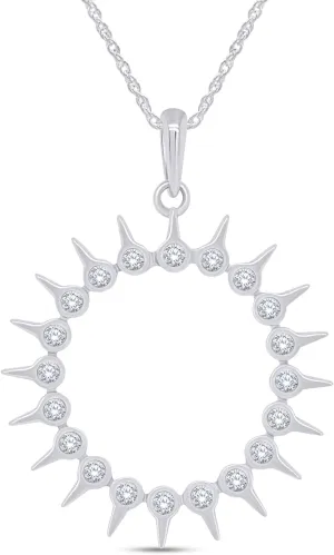 1/3 Carat Round Cut White Natural Diamond Spikes Open Circle Pendant Chain Necklace for Women in 14K Gold Over Sterling Silver (0.33 Cttw, Color- I-J, Clarity- I2-I3) 18" Silver Chain, Womens Jewelry