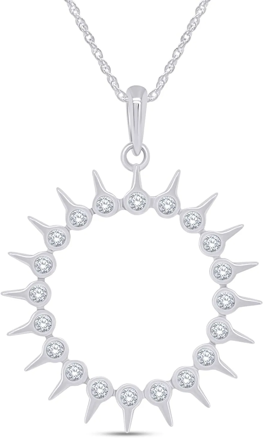 1/3 Carat Round Cut White Natural Diamond Spikes Open Circle Pendant Chain Necklace for Women in 14K Gold Over Sterling Silver (0.33 Cttw, Color- I-J, Clarity- I2-I3) 18" Silver Chain, Womens Jewelry