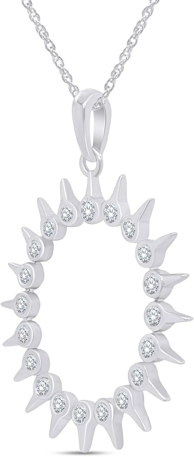 1/3 Carat Round Cut White Natural Diamond Spikes Open Circle Pendant Chain Necklace for Women in 14K Gold Over Sterling Silver (0.33 Cttw, Color- I-J, Clarity- I2-I3) 18" Silver Chain, Womens Jewelry