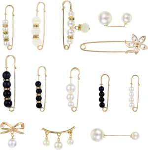 13 Pcs Brooch Pins for Clothing, Pearl Saftey Pin Decorative Shawl Clips Artificial Pearls Brooch for Women Girls Dress Skirt Sweater Clothing Jeans