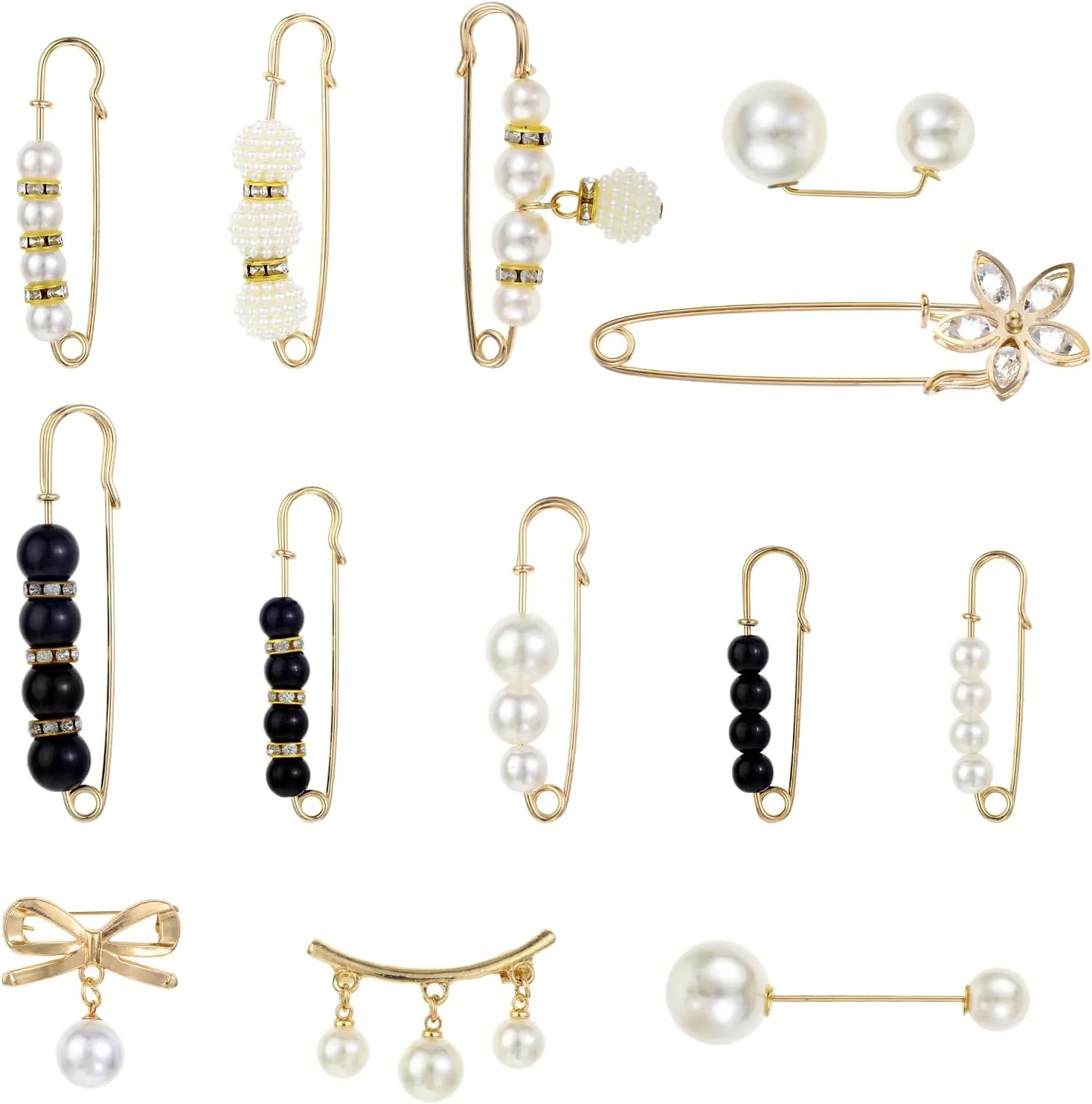 13 Pcs Brooch Pins for Clothing, Pearl Saftey Pin Decorative Shawl Clips Artificial Pearls Brooch for Women Girls Dress Skirt Sweater Clothing Jeans